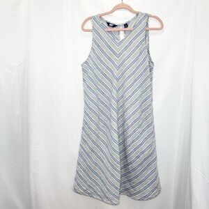 Lands' End Blue and White Striped Sleeveless A-Line Dress